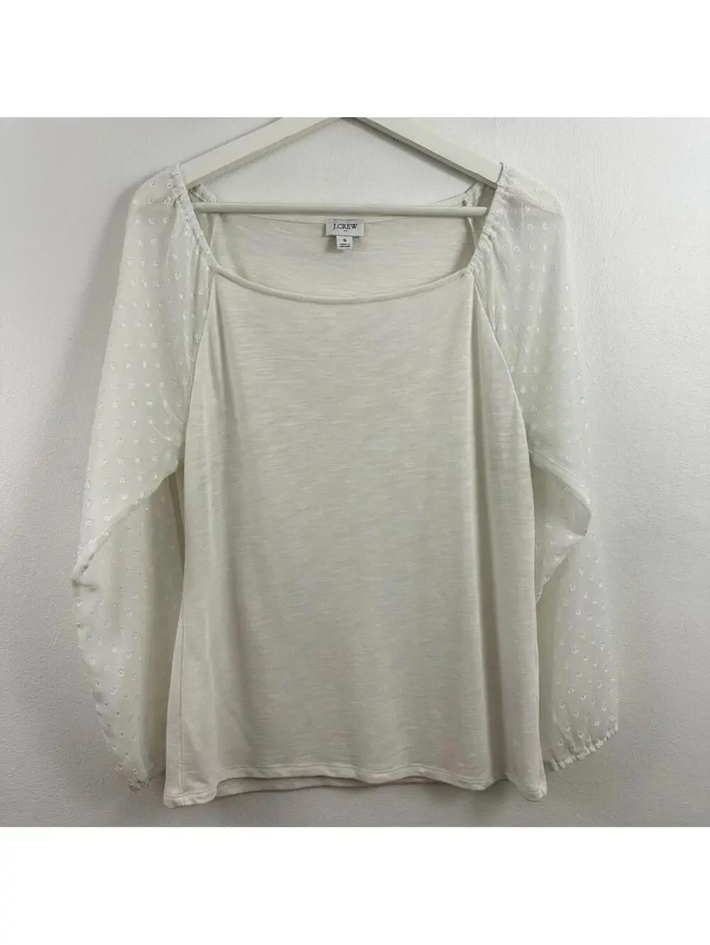 J. Crew White Polka Dot Long Sleeve Shirt Women's Size S